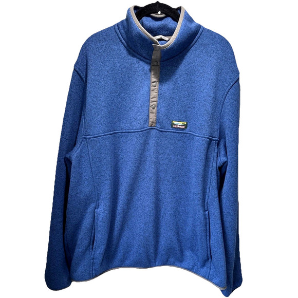 LL Bean Sweater Fleece Pullover Men 2XL Slightly Fitted 1/4 Snap Blue Excellent! - Picture 2 of 9